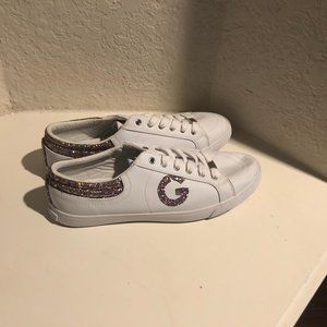 Guess by G White and Pink Sparkle Sneaker